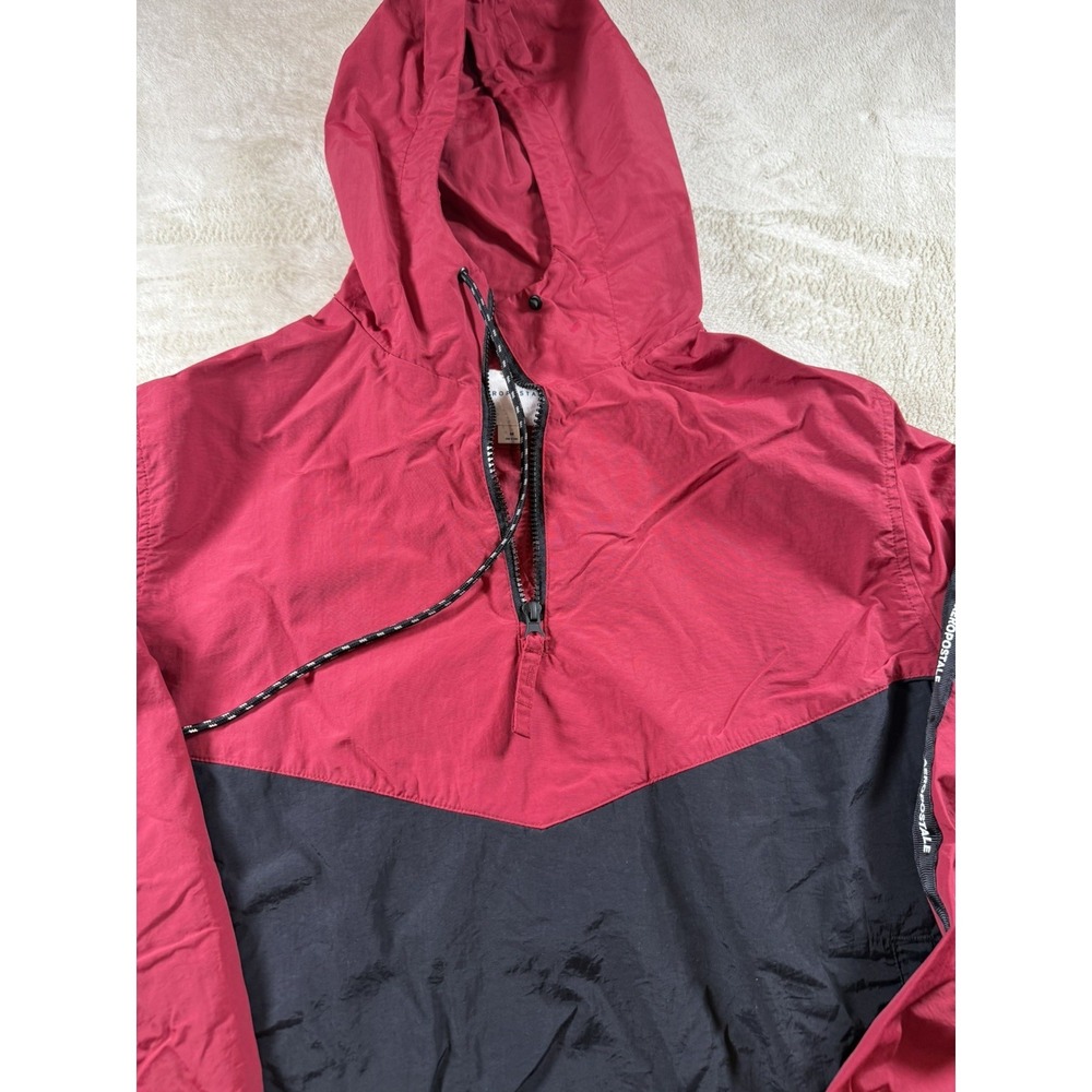 Aeropostale Mens  Colorblock Nylon Windbreaker 1/4 Zip‎ Hoodie Jacket red/ Black - Picture 5 of 14